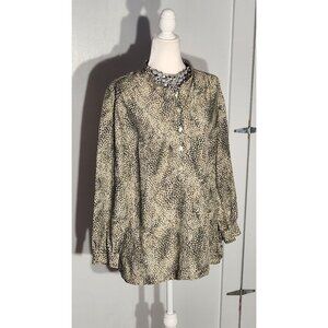 TALLA & MODA ANIMAL PRINT TUNIC COLOR BROWN LONG SLEEVE  SIZE 48(2X)